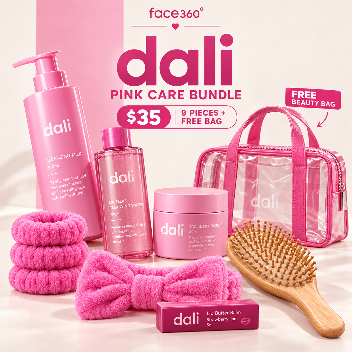 Dali Skin Pink Glow Complete Radiance & Skincare Bundle $35