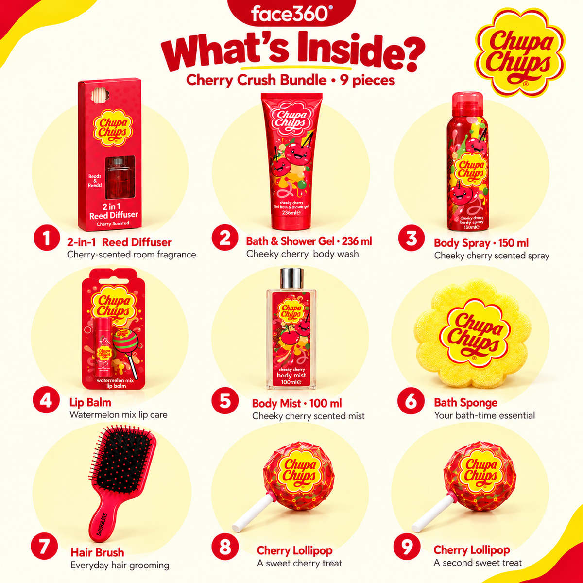 Chupa Chups Sweet Cherry Ultimate 9-Piece Self-Care Set