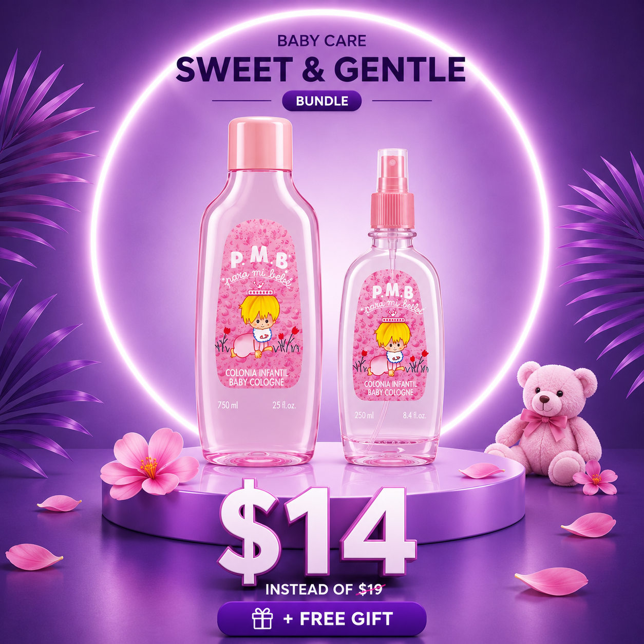 Para MI Bebe Pink Set ( Baby Cologne 750ml + Baby Cologne Spray 250ml )