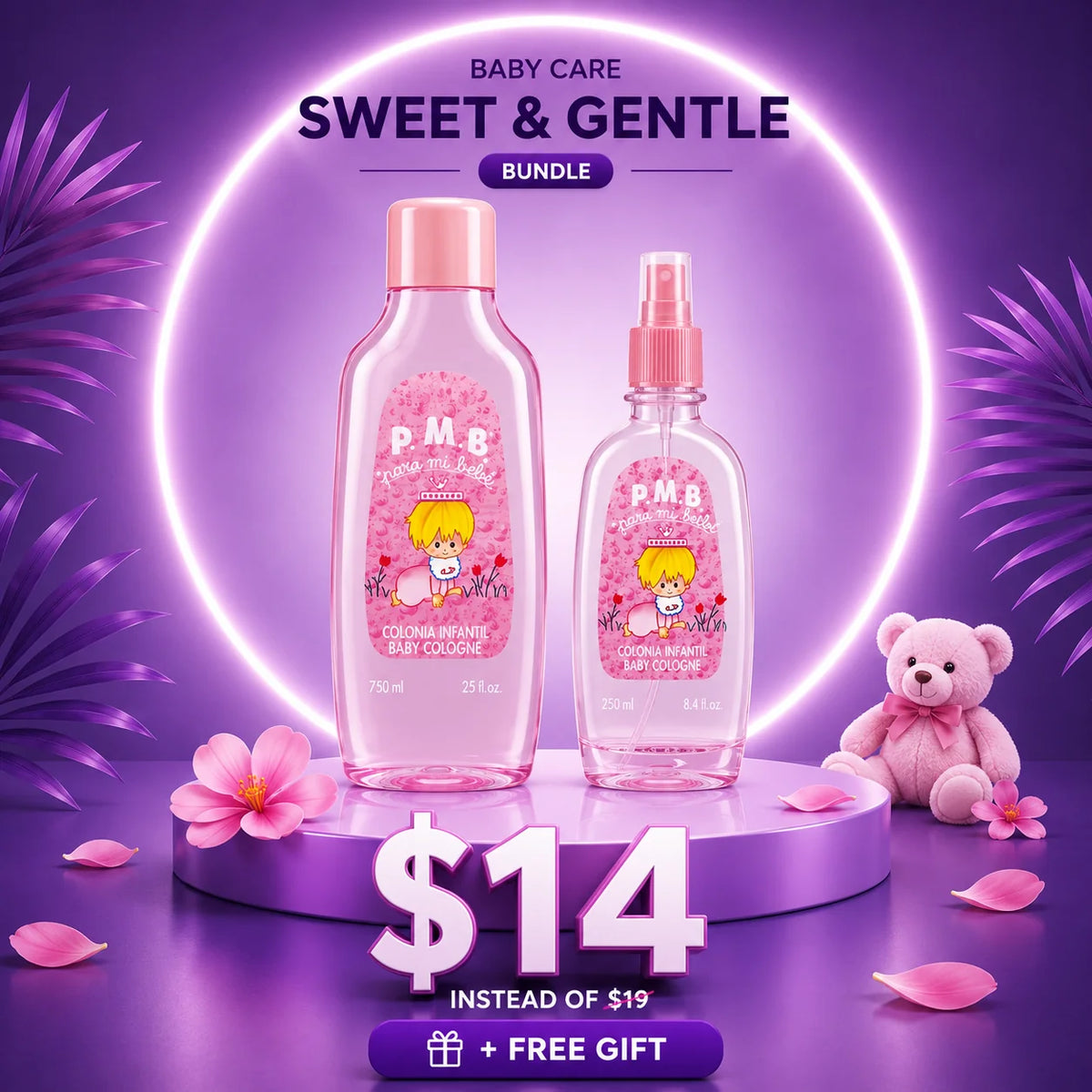 Para MI Bebe Pink Set ( Baby Cologne 750ml + Baby Cologne Spray 250ml )