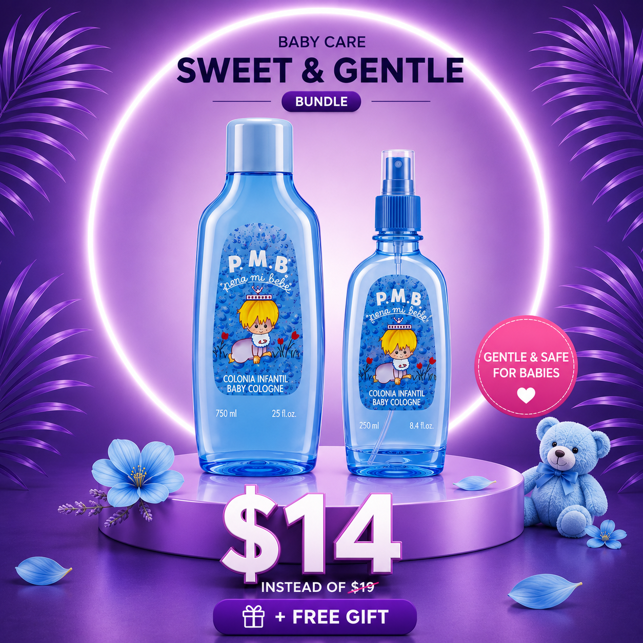 Para MI Bebe BlueSet ( Baby Cologne 750ml + Baby Cologne Spray 250ml )