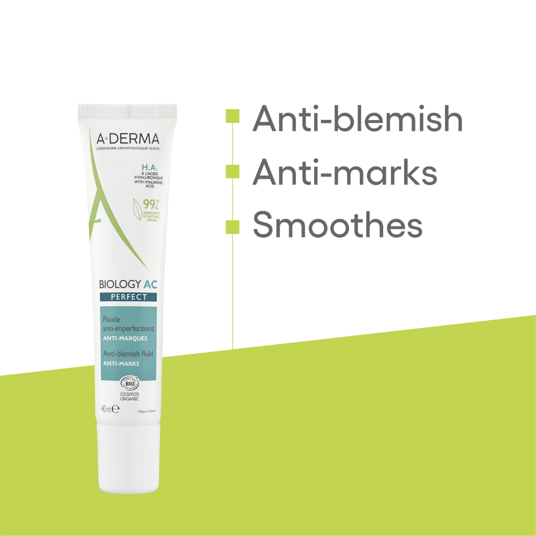 A-Derma Biology AC Perfect Anti-blemish Fluid And Biology AC Purfifying Foaming Gel Buy 1 Get 1 Pouch Bundle