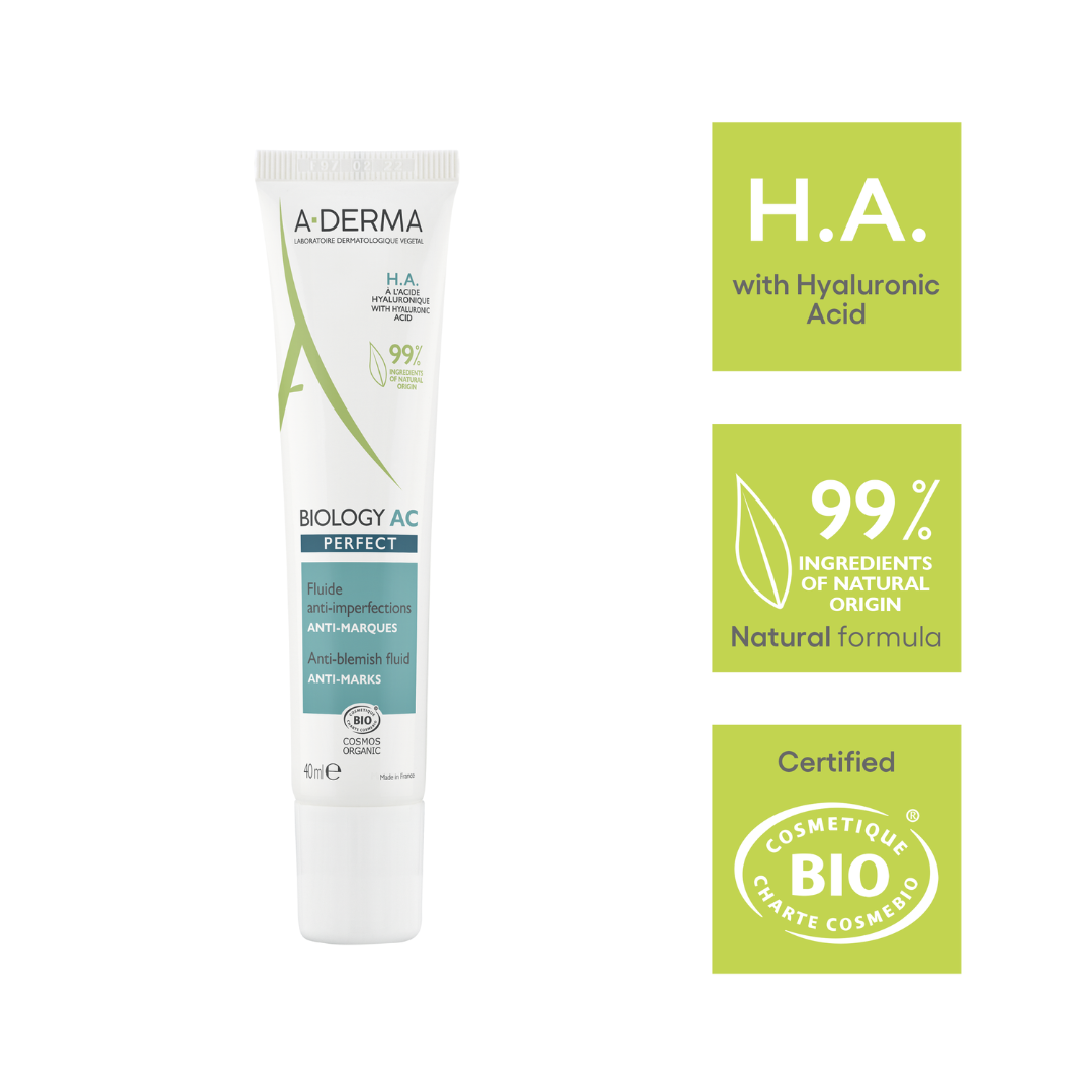 A-Derma Biology AC Perfect Anti-blemish Fluid And Biology AC Purfifying Foaming Gel Buy 1 Get 1 Pouch Bundle