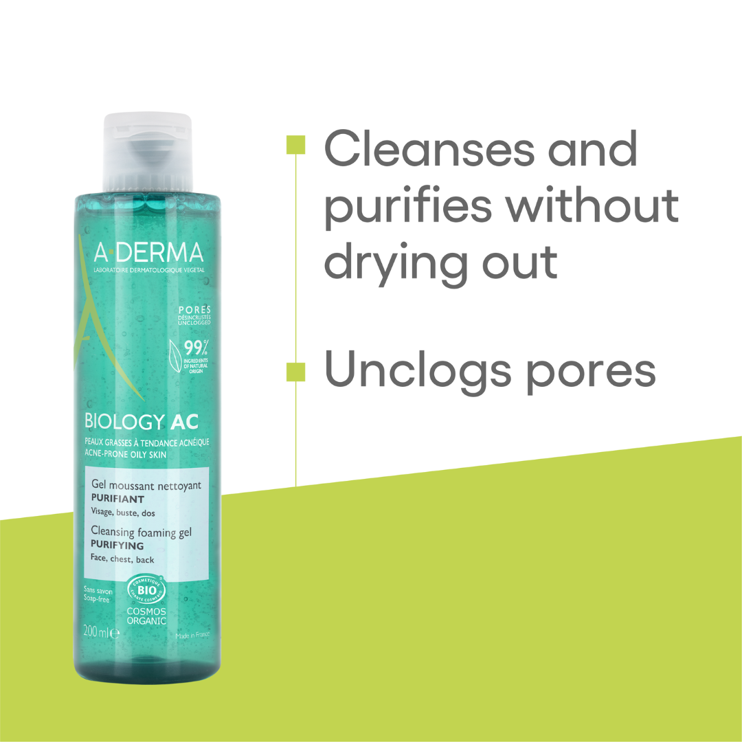 A-Derma Biology AC Perfect Anti-blemish Fluid And Biology AC Purfifying Foaming Gel Buy 1 Get 1 Pouch Bundle