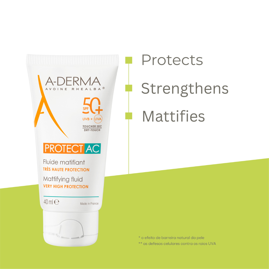 A-Derma Protect AC Mattifying For Acne Prone Skin Face Fluid Sunscreen SPF50 Buy 1 Get 1 Bundle