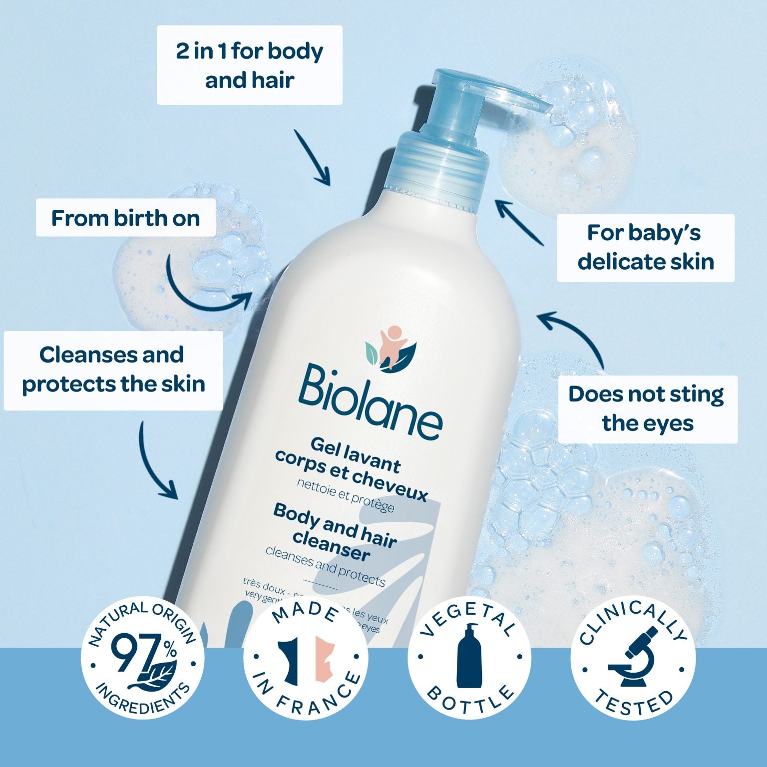Biolane 2-in-1 Body and Hair Cleanser - Tear-Free