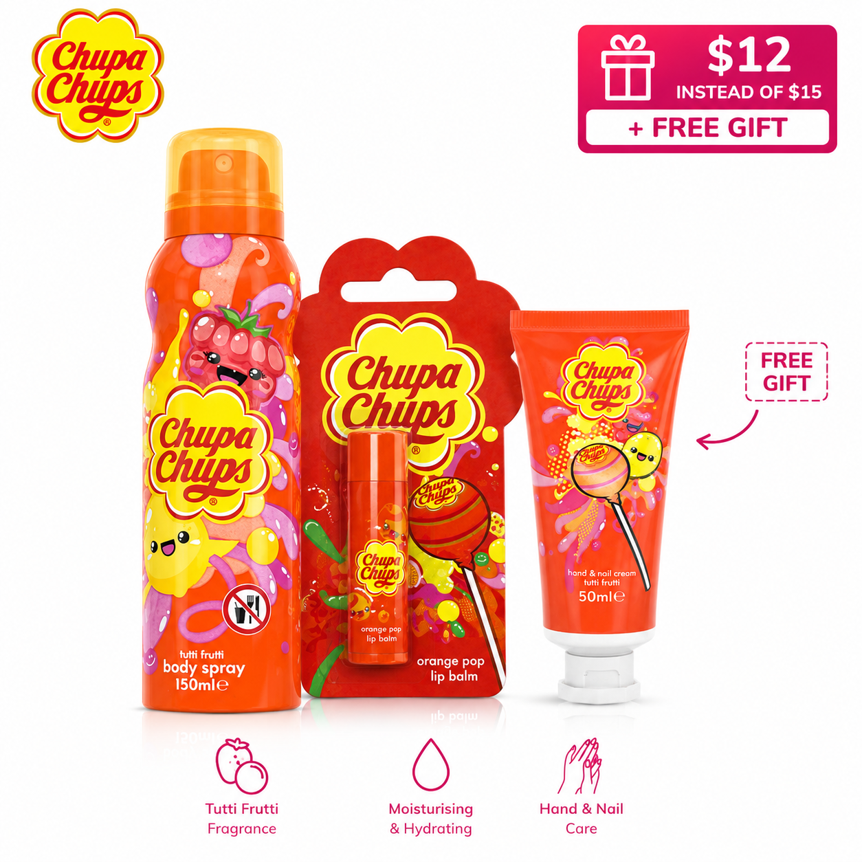 Chupa Chups Beauty Bundle – Body Spray, Lip Balm & Hand Cream