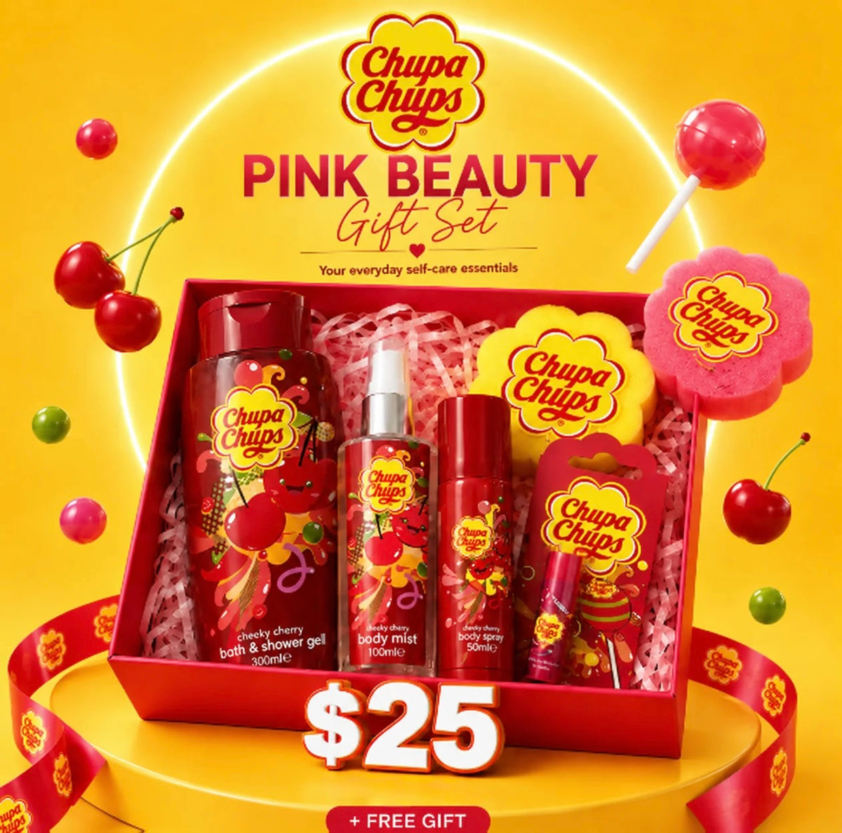 Chupa Chups Self-Care Essentials Gift Box - Cheeky Cherry f366
