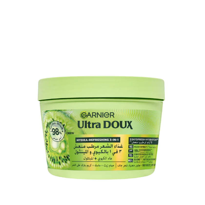 Garnier Ultra Doux Hair Food Kiwi Hydrating Hair Mask for Oily Roots & Dry Hair 390ml