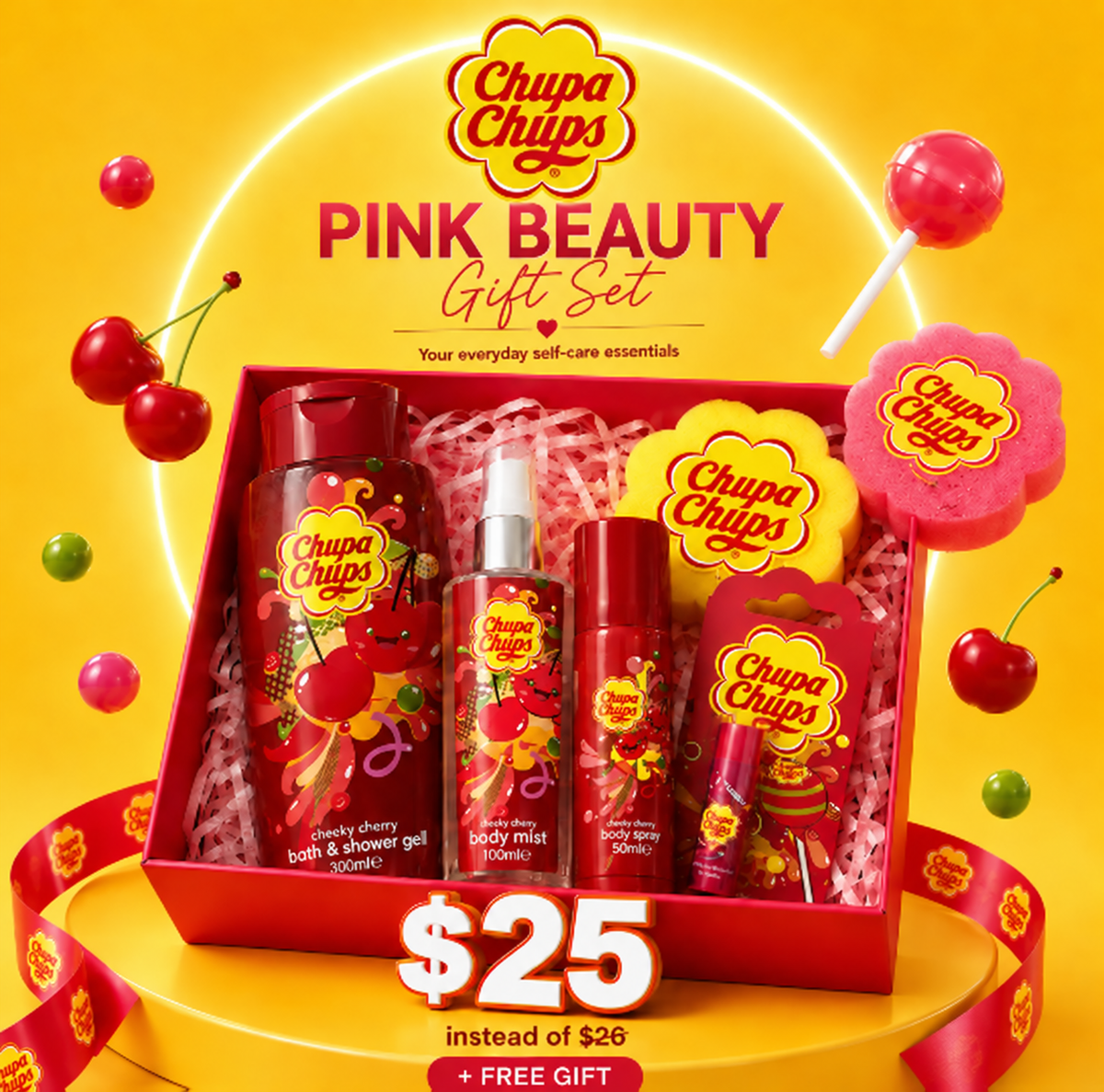 Chupa Chups Self-Care Essentials Gift Box - Cheeky Cherry f366