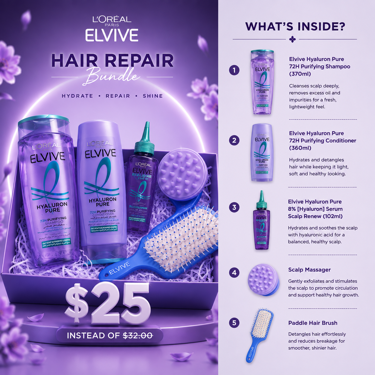 L'Oréal Paris Elvive Hyaluron Pure Hair Repair and Purifying Gift Set