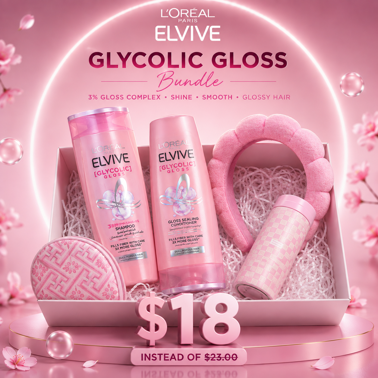 L'Oréal Paris Elvive Glycolic Gloss Extra Shine Hair Care Bundle