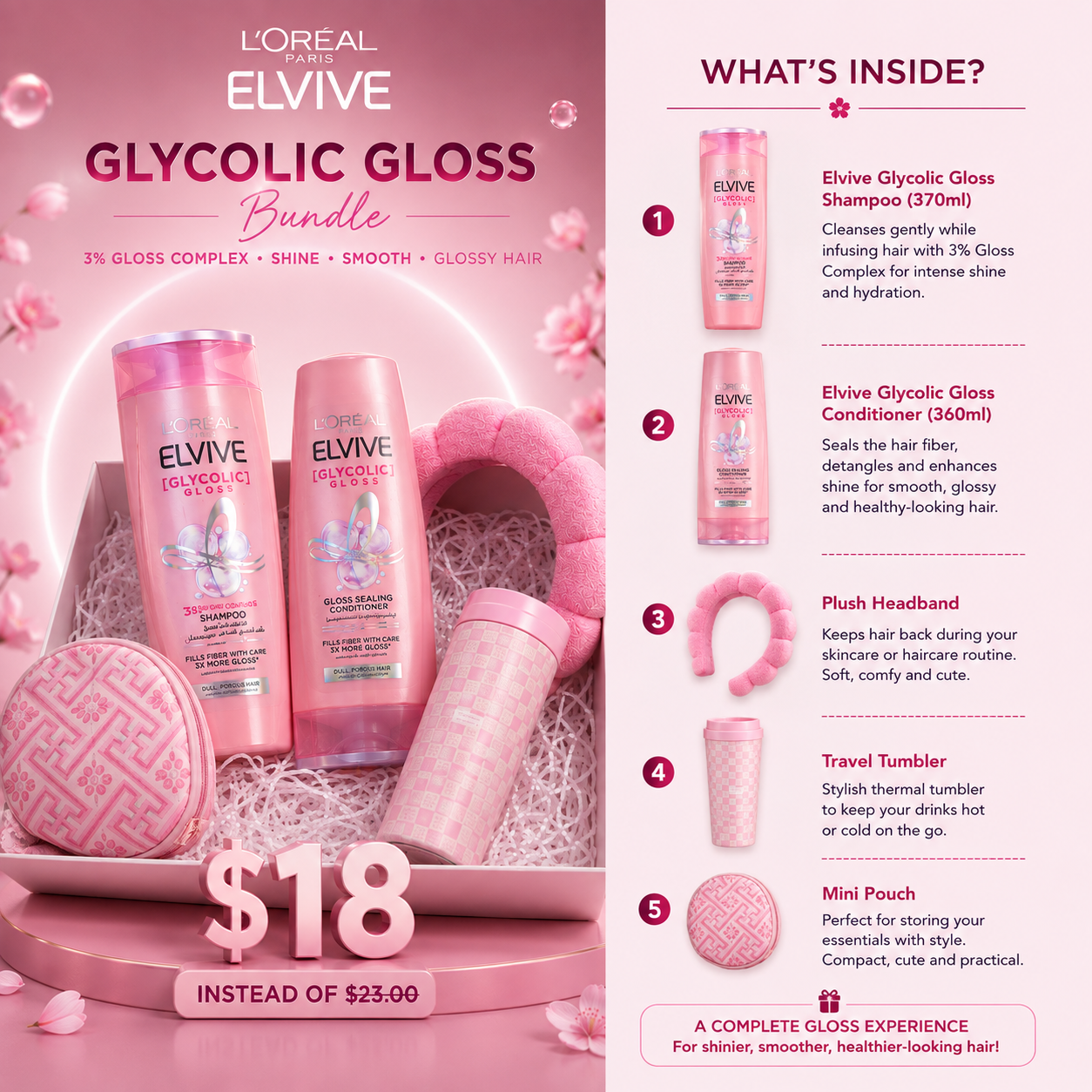 L'Oréal Paris Elvive Glycolic Gloss Extra Shine Hair Care Bundle