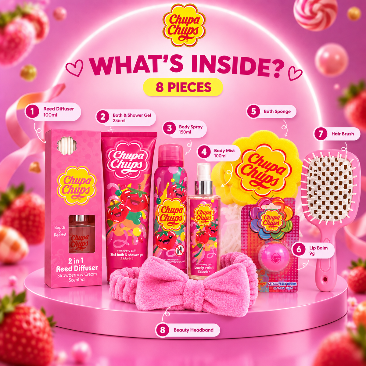 Chupa Chups Strawberry Swirl 8-Pcs