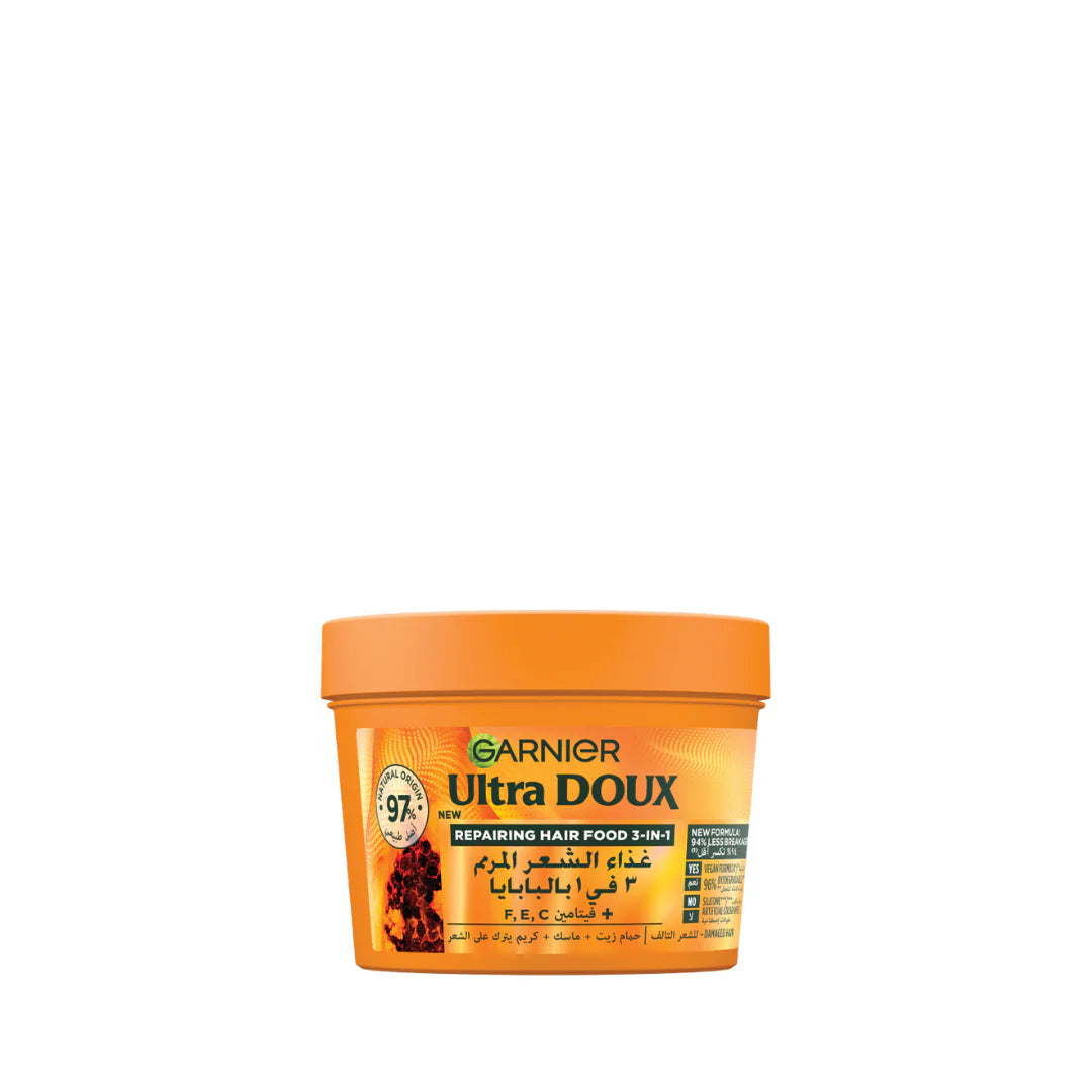 Garnier Ultra Doux Papaya Vegan Hair Food 3in1 Mask for damaged hair, Boosted with Vitamins C, E & F