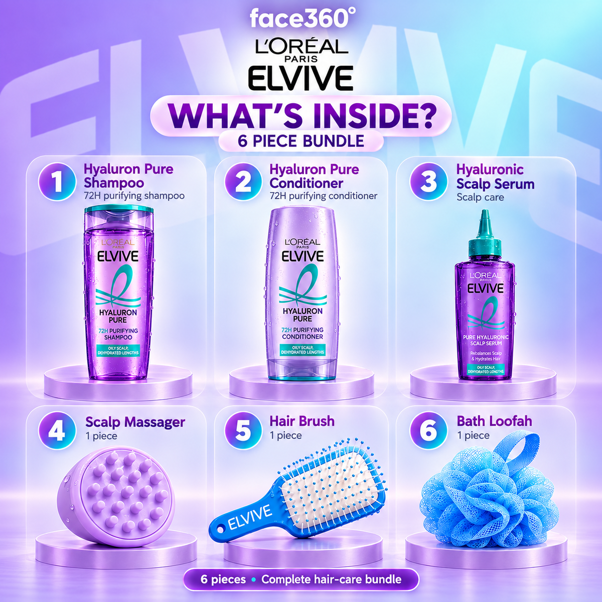 L'Oréal Elvive Hyaluron Pure Scalp  Hair Care Bundle(6PCS)