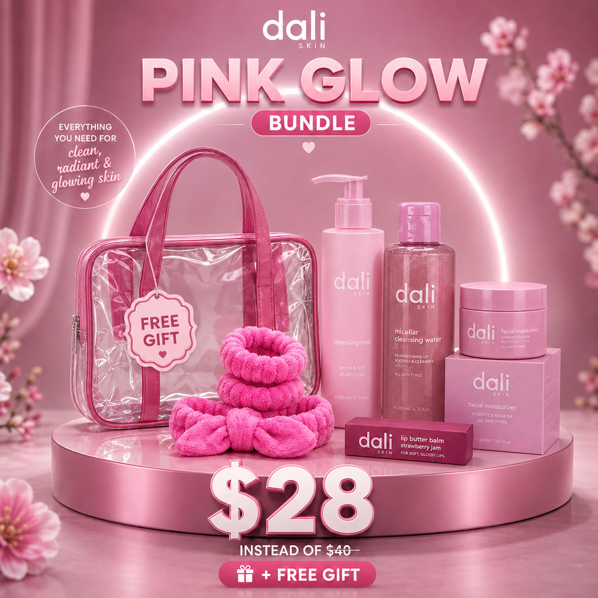 Dali Skin Pink Glow Complete Radiance & Skincare Bundle ($28 | Save $12)
