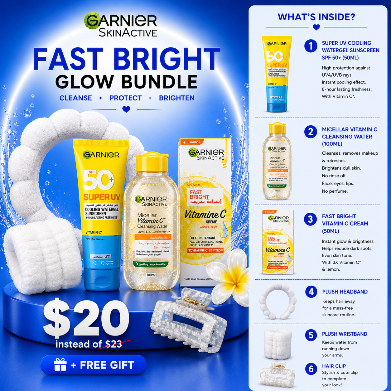 Garnier SkinActive Fast Bright Glow Bundle (Cleanse, Protect, Brighten)