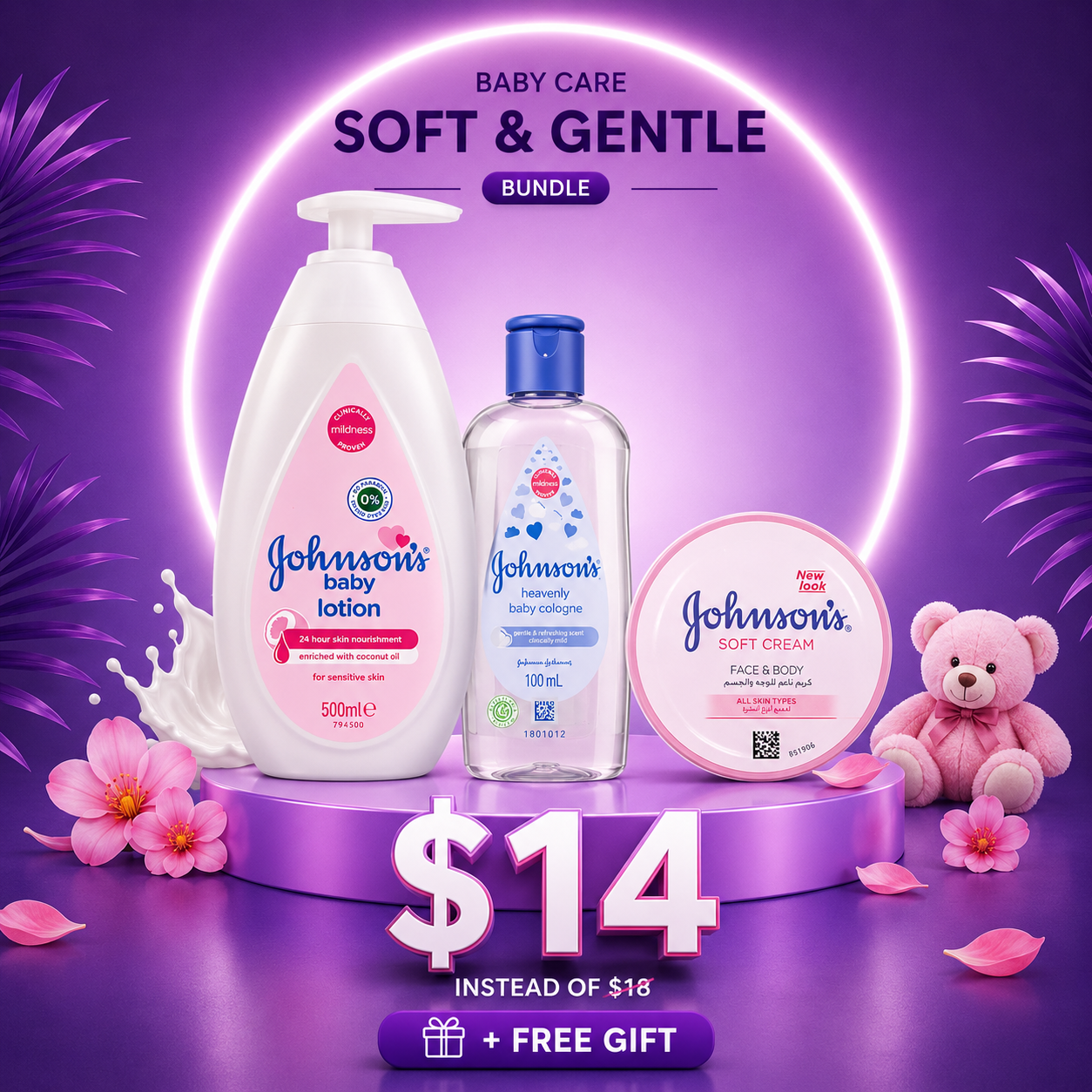 Johnson's Baby Pampering Set (Body Lotion 500ml + Face/Body cream 200ml + Mini Cologne 100ml )