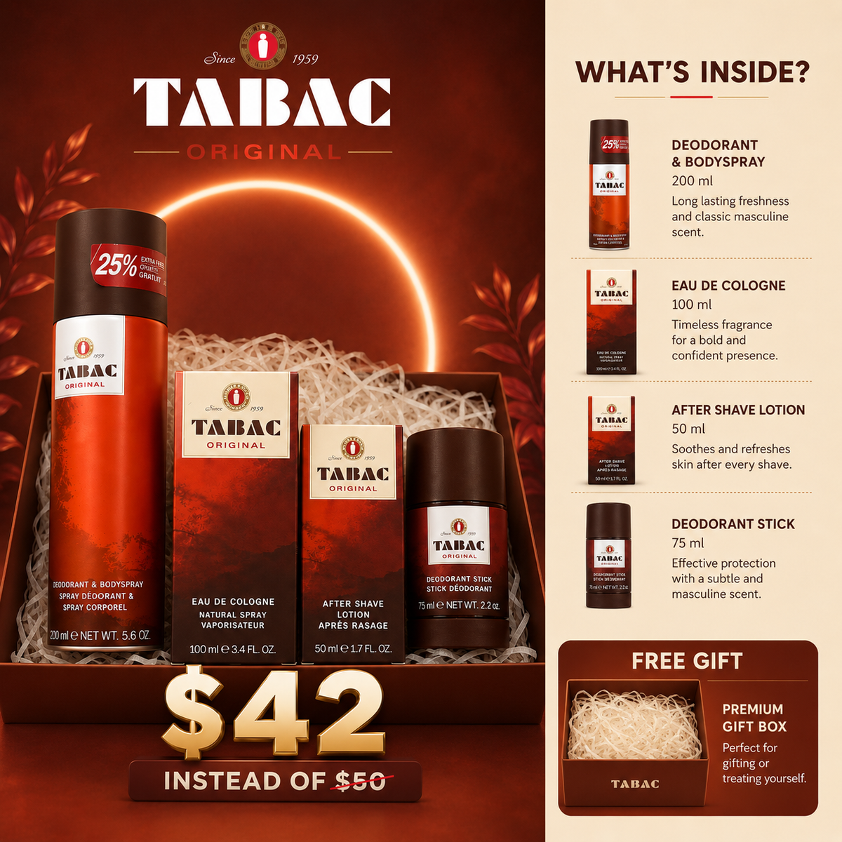 Tabac Original Grooming Gift Set (4-Piece Collection)-SAVE 8$