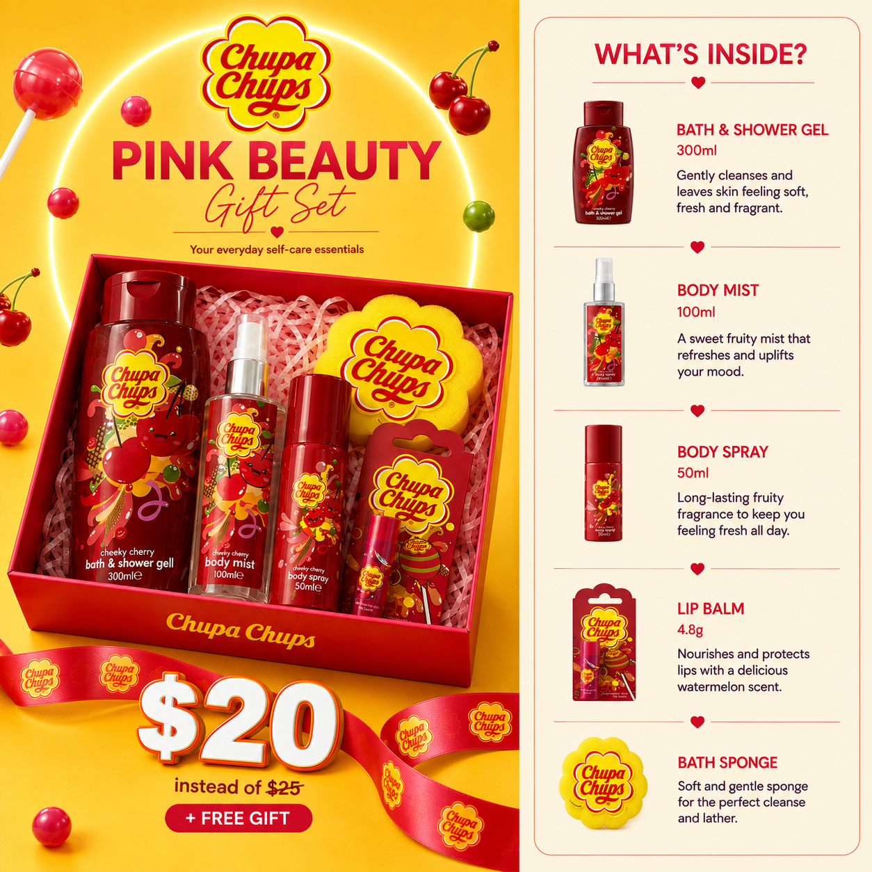 Chupa Chups Self-Care Essentials Gift Box - Cheeky Cherry