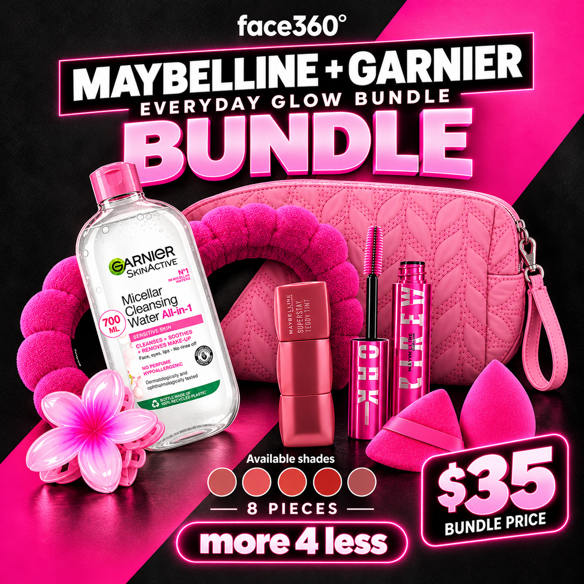 Maybelline & Garnier Everyday Glow Ultimate Beauty Kit ($35 | 8 Pcs)