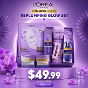 L'Oréal Paris Hyaluron Expert De-Puff & Plump Skincare Kit – Hyaluronic Acid Cleansing Gel, Eye Cream, Glow Mask & 4-Piece Spa Gift Bundle f36
