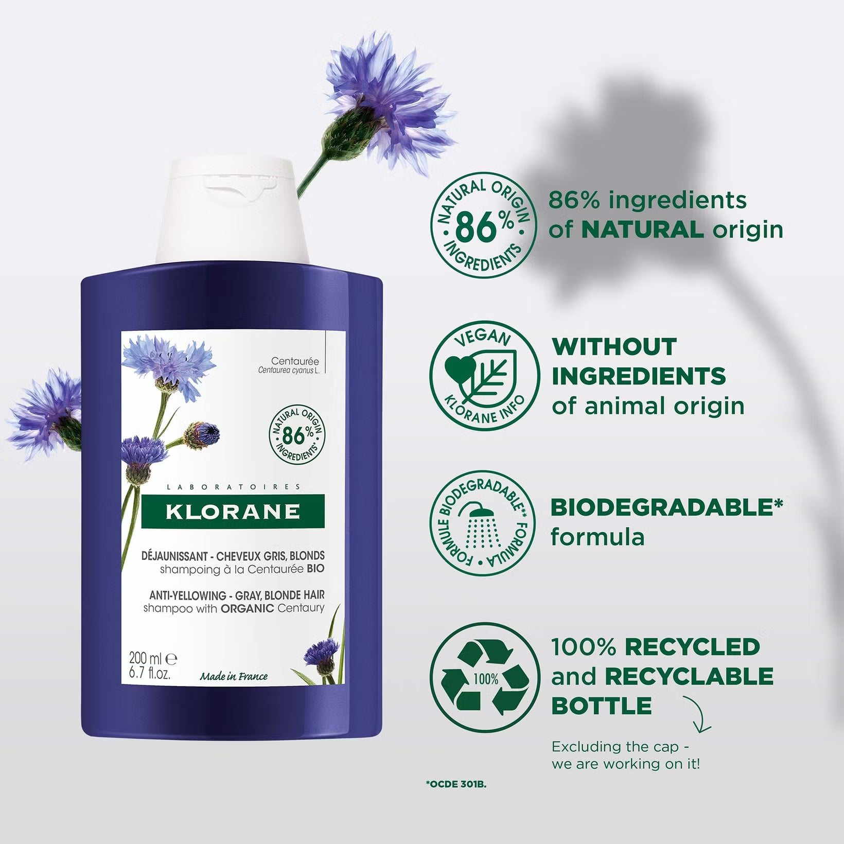 Klorane Anti-Yellowing Shampoo with Centaury - White or Gray Hair 200ML