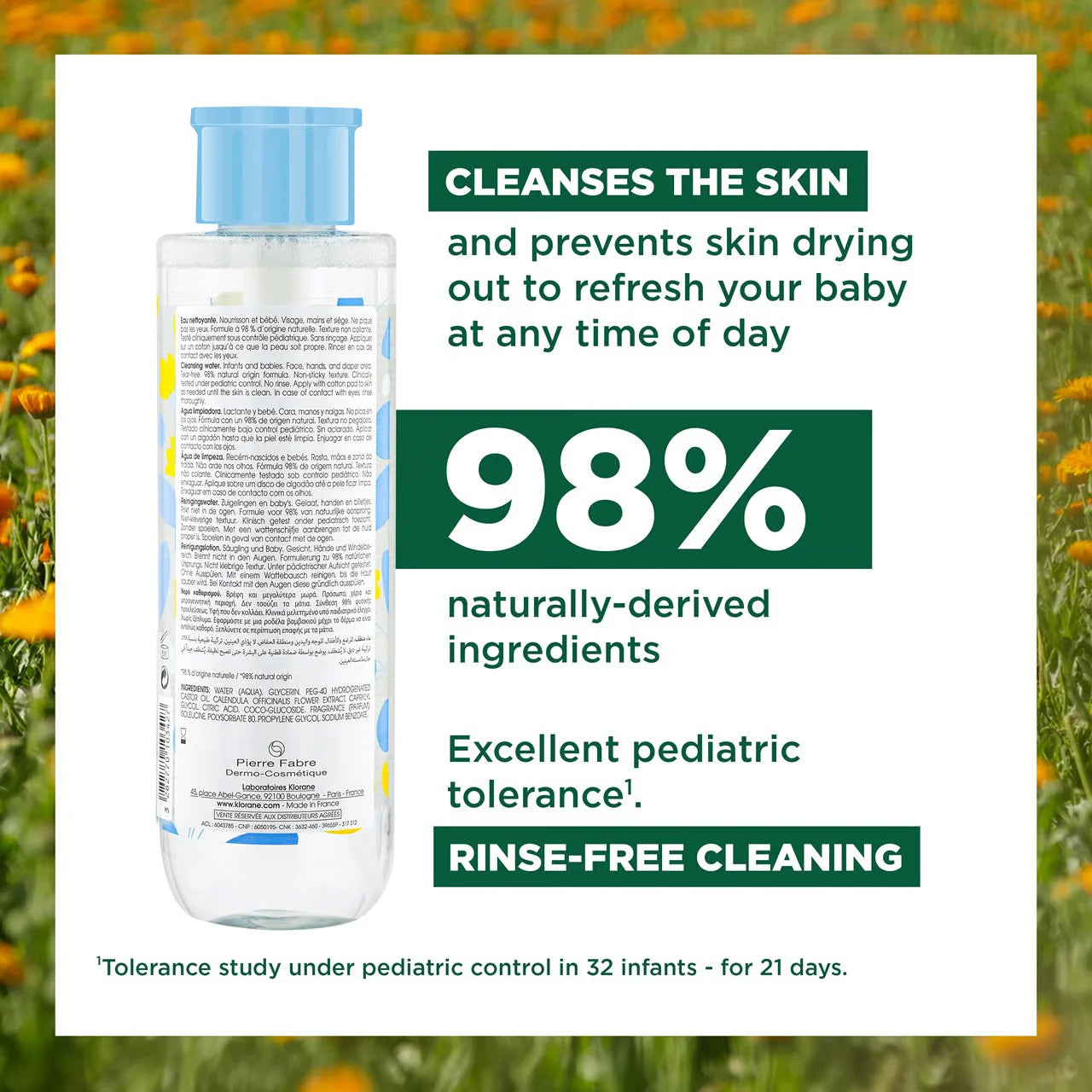 Klorane Bébé Cleansing Micellar Water - No Rinse Formula