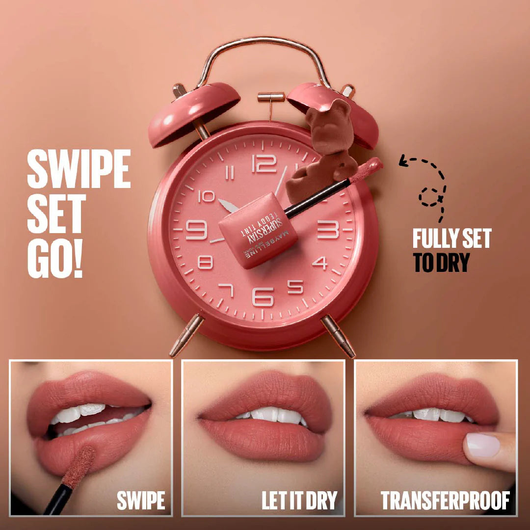 Maybelline Super Stay Teddy Tint Soft Blurred Matte Lip Tint | 12h Longwear, Transfer proof
