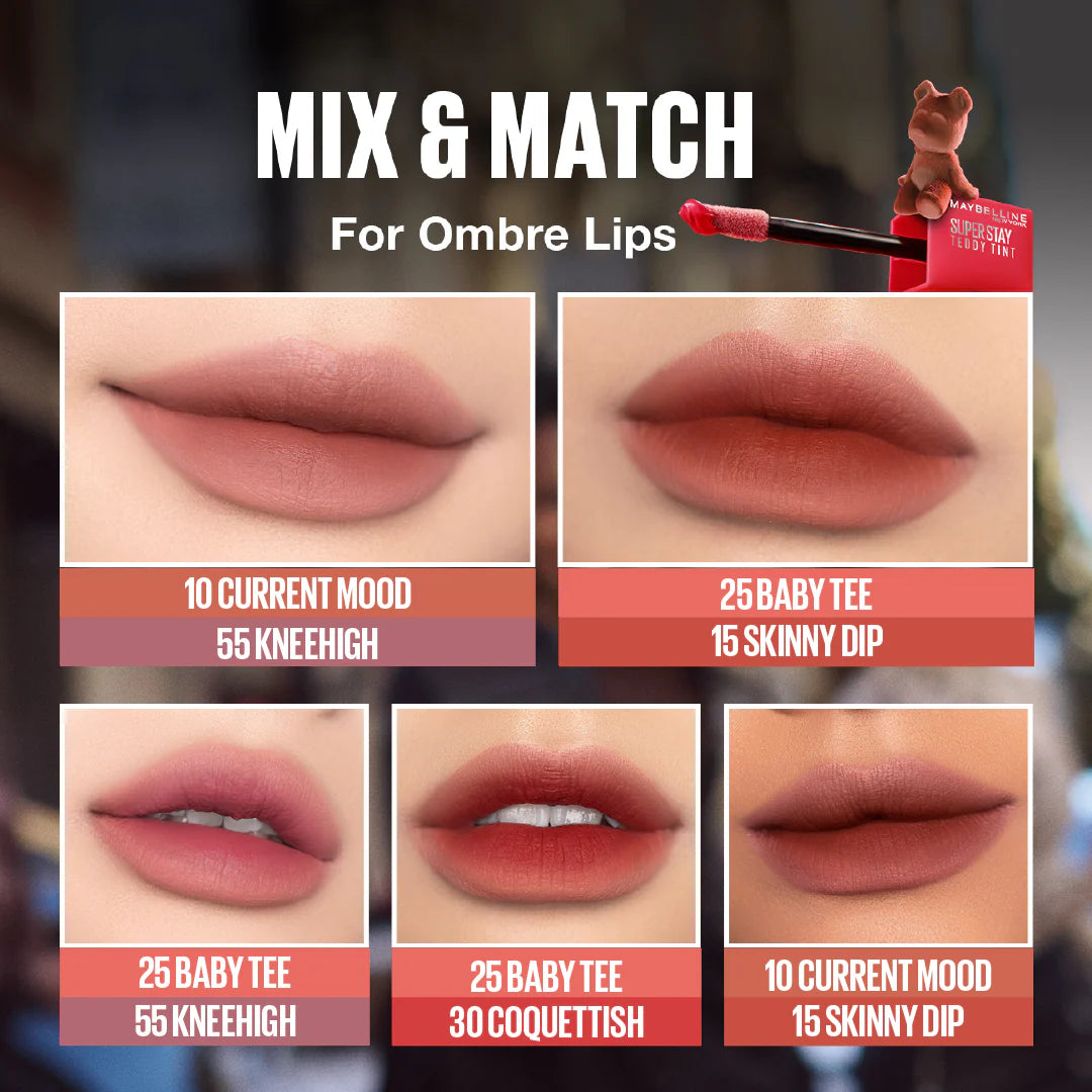 Maybelline Super Stay Teddy Tint Soft Blurred Matte Lip Tint | 12h Longwear, Transfer proof